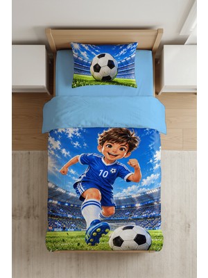 Luvis Store 10 Numara Futbolcu Erkek Çocuk Desenli Futbol Temalı Tek Kişilik Çocuk Nevresim Takımı - Çarşafsız