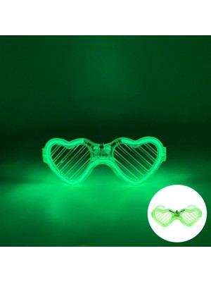 Epilons Yeşil LED Işıklı Kalp Gözlük – 3 Modlu Parti &amp; Glow Gözlüğü