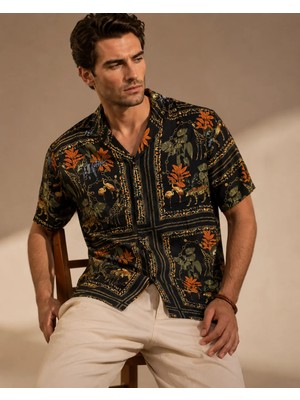 Can Moda Canmoda Safari Breeze Siyah Rahat Kesim Gömlek