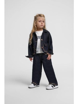 Escabel Kız Bebek 1-5 Yaş Nakışlı Denim Pantolon Lacivert