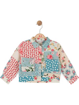 Nk Kids Kız Bebek 1-4 Yaş Çiçek Desenli Keten Ceket Mavi