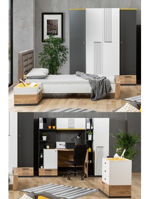 Setay Relax Genç Odası - 4 Kapılı Dolap, Karyola, Komodin, Şifonyer, Çalışma Masası, Kitaplık