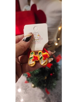 Masal Dünyası Bursa Christmas Noel Yılbaşı Temalı Şeker Desenli Kız Bebek/çocuk Lastikli Toka ( 1 Çift Fiyatıdır )