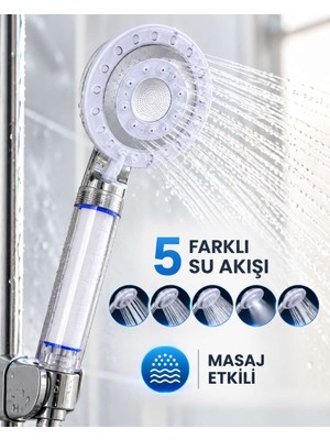 Bin1çeşit Etkili Filtreli Duş Başlığı 5 Fonksiyonlu Yağmur Sis Geniş Karışık Su Akışı