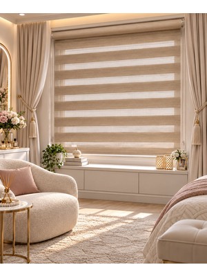 İREMKARAHOME Bambu Raks Koyu Krem Zebra Perde