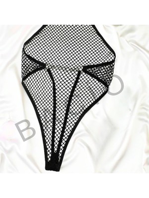 Zevk Odası Bacio Fantezi Seksi Fileli Kelepçeli Sırtı Açık Babydoll Gecelik BC9231
