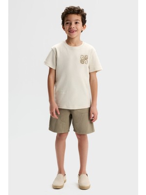 Nk Kids Erkek Çocuk 4-8 Yaş Lyocell Kumaş Pamuklu Şort Taş Rengi
