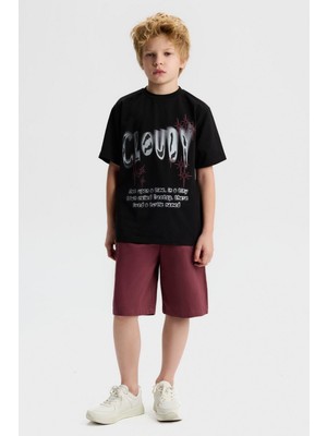 Nk Kids Erkek Çocuk 8-14 Yaş Pamuklu Renkli Kot Şort Bordo