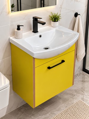 Turkuaz Lavabolu Evita 55 cm Fıstık Yeşili Banyo Dolabı – Ahşap Detaylı Duvara Asma Model