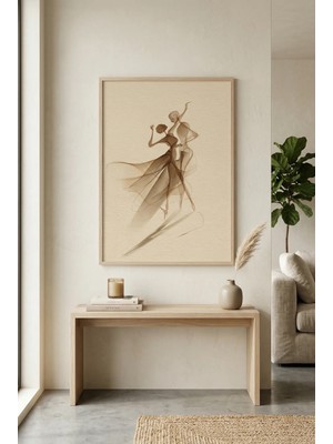 Doğal Ahşap Çerçeveli Soyut Dans Eden Figür Modern Minimalist Duvar Tablosu