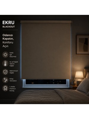 İREMKARAHOME Blackout Işık Geçirmeyen Stor Perde Ekru