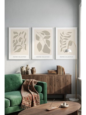 Beyaz Ahşap Çerçeveli Minimalist Botanik Yaprak Üçlü Duvar Tablosu Modern Doğal Dekorasyon Kabartma Görünümlüdür