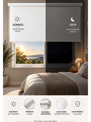 İREMKARAHOME Blackout Işık Geçirmeyen Stor Perde Beyaz