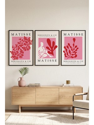 Siyah Ahşap Çerçeveli Pembe Kırmızı Matisse Botanik Soyut Duvar Tablosu Modern Sanat Dekorasyonu Kabartma Görünümlüdür