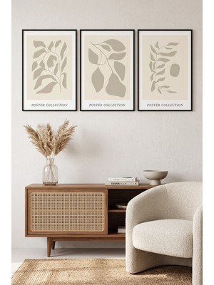 Siyah Ahşap Çerçeveli Minimalist Botanik Yaprak Üçlü Duvar Tablosu Modern Doğal Dekorasyon Kabartma Görünümlüdür
