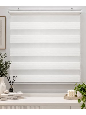 İREMKARAHOME Geniş Pilise Beyaz Zebra Perde