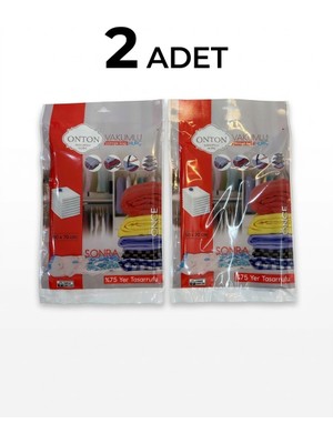 Onton 2 Adet 50X70 cm Vakumlu Poşet - %75 Yer Tasarruflu Kıyafet ve Tekstil Vakumlu Hurç Seti