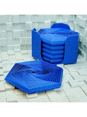 Bezos 3D Baskı Super Fidget Coaster Seti - Altıgen Desenli Bardak Altlığı ve Tutucu-Mavi