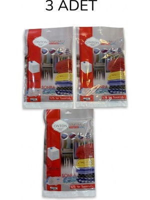 Onton 3 Adet 50X70 cm Vakumlu Poşet - %75 Yer Tasarruflu Kıyafet ve Tekstil Vakumlu Hurç Seti