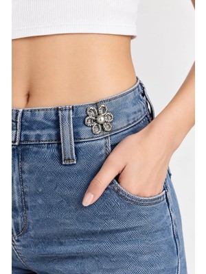 Gucso Çiçek Model Pantolon Beli Daraltma Aparatı Gümüş Metal Kadın Kemer
