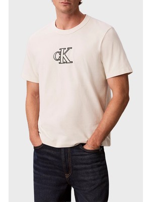 Calvin Klein Logolu % 100 Pamuk Relaxed Fit Bisiklet Yaka T Shirt LV04RH257GYAS Erkek T Shirt LV04RH257G Yas