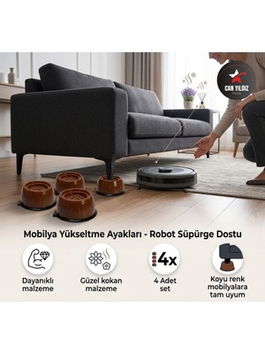 Can Yıldız Plastik Koltuk Ayağı Yükseltici Robot Süpürge Uyumlu Titreşim Önleyici Yatak Yükseltme Aparatı Kahverengi 4 Adet