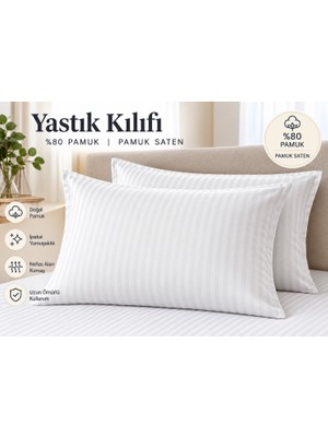 Orkide Ev ve Otel Tekstili Pamuk Saten Çizgili 83 Tel Yastık Kılıfı Beyaz
