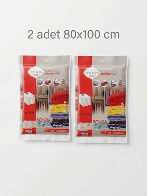 Onton 2 Adet 80X100 cm Vakumlu Poşet - %75 Yer Tasarruflu Kıyafet ve Tekstil Vakumlu Hurç Seti