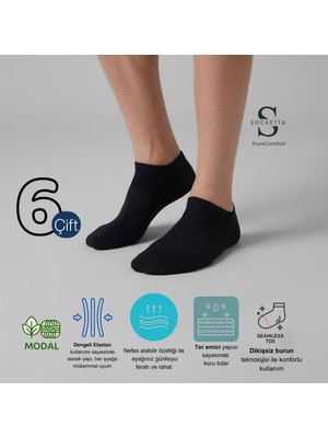 Socketta 6'lı Siyah Erkek Modal Dikişsiz Esnek Patik Çorap - Premium