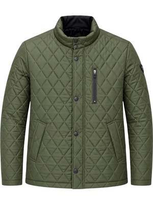 Sivaist Erkek Yeşil Standart Fit Normal Kesim Içi Kürklü Dik Yaka Çıtçıtlı Dolgulu Desenli Overcoat