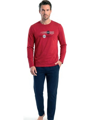 Pierre Cardin 6153 Erkek Modern Grafik Baskılı Uzun Kollu Pijama Takımı - Bordo