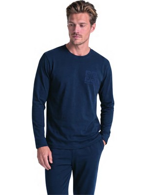 Pierre Cardin 6156 Erkek Minimal Amblem Detaylı Uzun Kollu Pijama Takımı - Lacivert