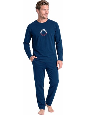 Pierre Cardin 6155 Erkek Dairesel Baskı Detaylı Uzun Kollu Pijama Takımı - Lacivert