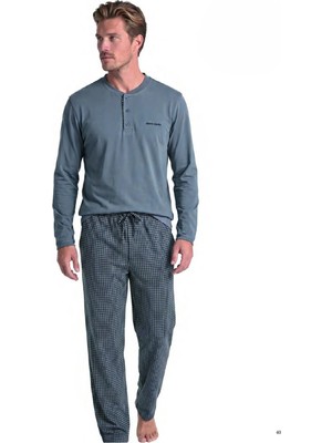Pierre Cardin 6155 Erkek Dairesel Baskı Detaylı Uzun Kollu Pijama Takımı - Koyu Gri
