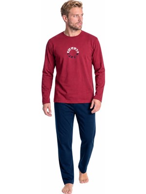 Pierre Cardin 6155 Erkek Dairesel Baskı Detaylı Uzun Kollu Pijama Takımı - Bordo