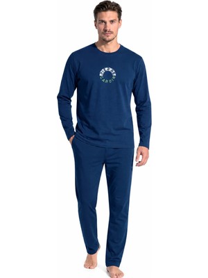 Pierre Cardin 6155 Erkek Dairesel Baskı Detaylı Uzun Kollu Pijama Takımı - Indigo