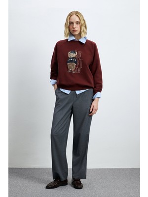 Lufian Diamond Regular Fit Pamuklu Düz Yaka Ayıcık Desenli Sweat Kadın Sweat 122030034