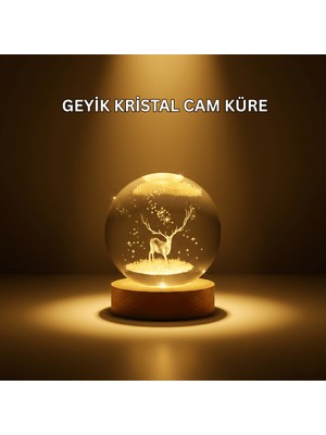 Global USB Bağlantılı Geyik Temalı Kristal Küre Premium Masa Gece Lambası