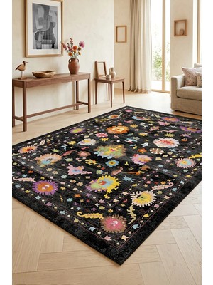 Decomia Home Vintage Etnik Renkli Kaymaz Dokuma Tabanlı Yıkanabilir Şönil Kilim Salon Halısı Çocuk Odası Mutfak Koridor