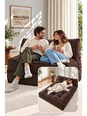 Homedius Mocca Fitilli Kadife Çift Kişilik Katlanır Yatak Katlanır Koltuk