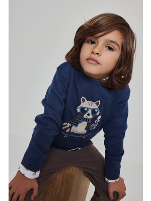 Boboli Rakun Desenli Kazak 2 Yaş-6 Yaş Lacivert
