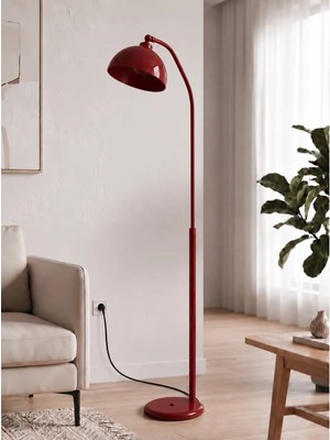 Avizade Amber Bordo Metal Premium Tasarım Hareketli Başlıklı Şapkalı Ayaklı Lambader E27 Duy Uyumlu Modern Minimalist Dekoratif Zemin Lambası Salon Oturma Odası Yatak Odası Köşe Okuma Lambası