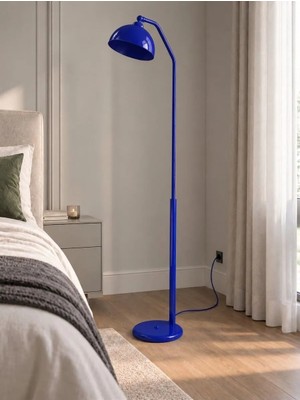 Avizade Amber Mavi Metal Premium Tasarım Hareketli Başlıklı Şapkalı Ayaklı Lambader E27 Duy Uyumlu Modern Minimalist Dekoratif Zemin Lambası Salon Oturma Odası Yatak Odası Köşe Okuma Lambası