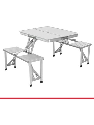 AccessoryPart 4 Kişilik Katlanabilir Kamp Masası, 4 Entegre Tabureli, Alüminyum Gövdeli, Valiz Tipi Taşınabilir Piknik ve Karavan Masası