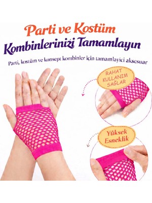 Melonika 80’ler 90’lar Retro Neon Fuşya Şeker Pembesi File Parmaksız Kısa Eldiven 11 cm Crc