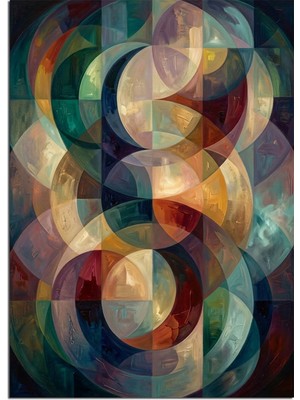 Karizma Tablo Renkli Geometrik Daireler Soyut Tablosu Dekoratif Kanvas - Mdf Ahşap Tablo