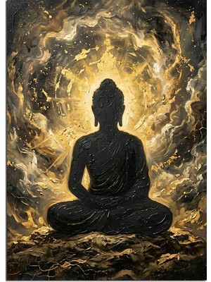 Karizma Tablo Işık Huzmeli Buda Meditasyon Tablosu Dekoratif Kanvas - Mdf Ahşap Tablo