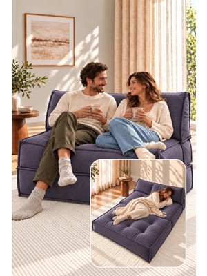 Homedius Mocca Şönil Kumaş Çift Kişilik Katlanır Yatak Uzanma Koltuğu