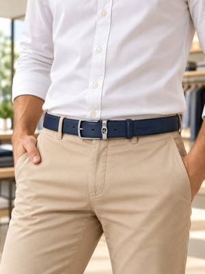 Pierre Cardin %100 Hakiki Deri Lacivert Klasik Erkek Kemeri