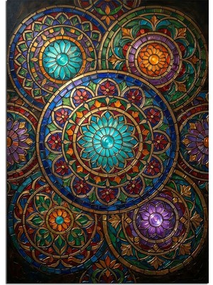 Karizma Tablo Renkli Mandala Çiçekli Geometrik Desen Dekoratif Kanvas - Mdf Ahşap Tablo